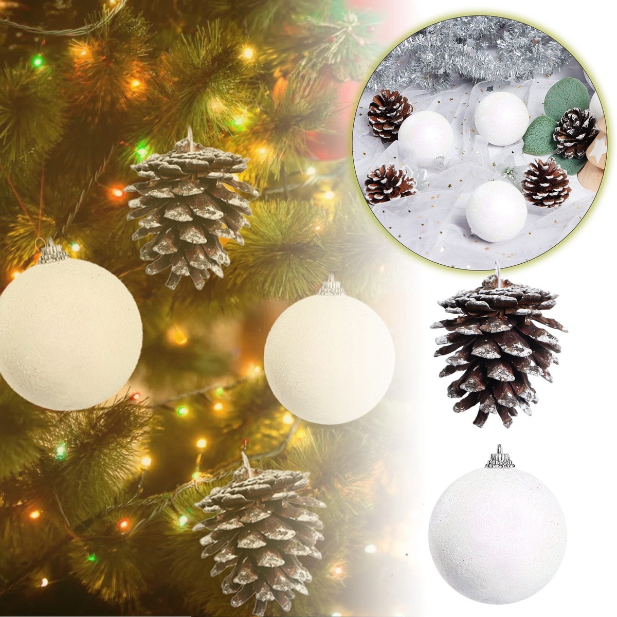 Christbaumkugeln mit Tannenzapfenanhängern kombinieren 