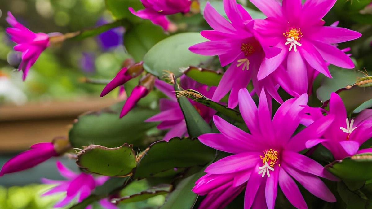 schöne violettfarbene Blüten von Weihnachtskaktus 