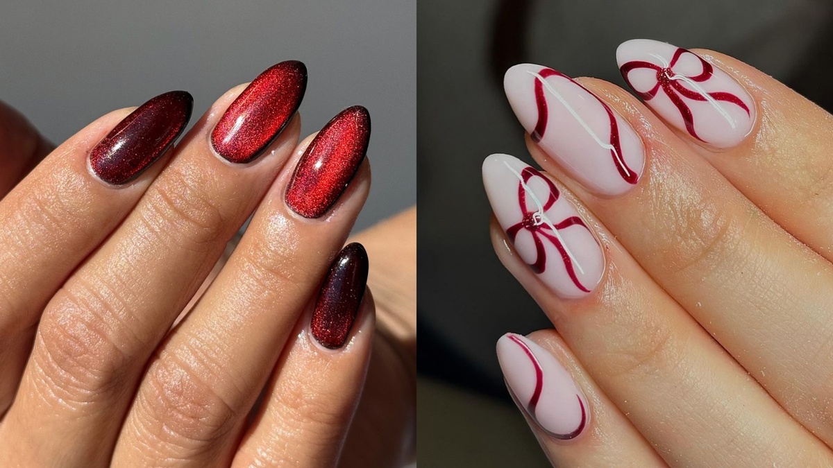 zwei Ideen für Christmas Nails - Rottöne und helles Rosa mit Mustern 