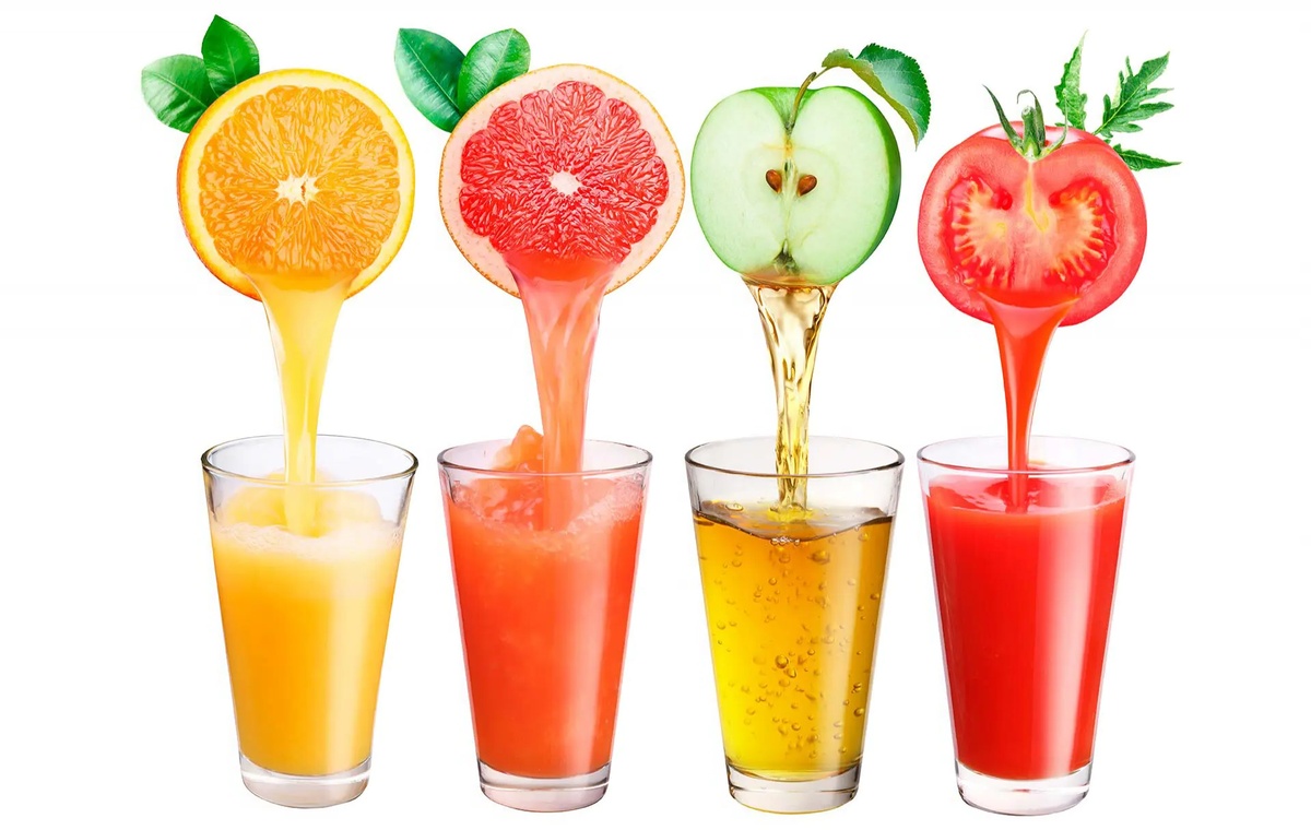 vier verschiedene Säfte - viel Saft bei der Saftkur trinken