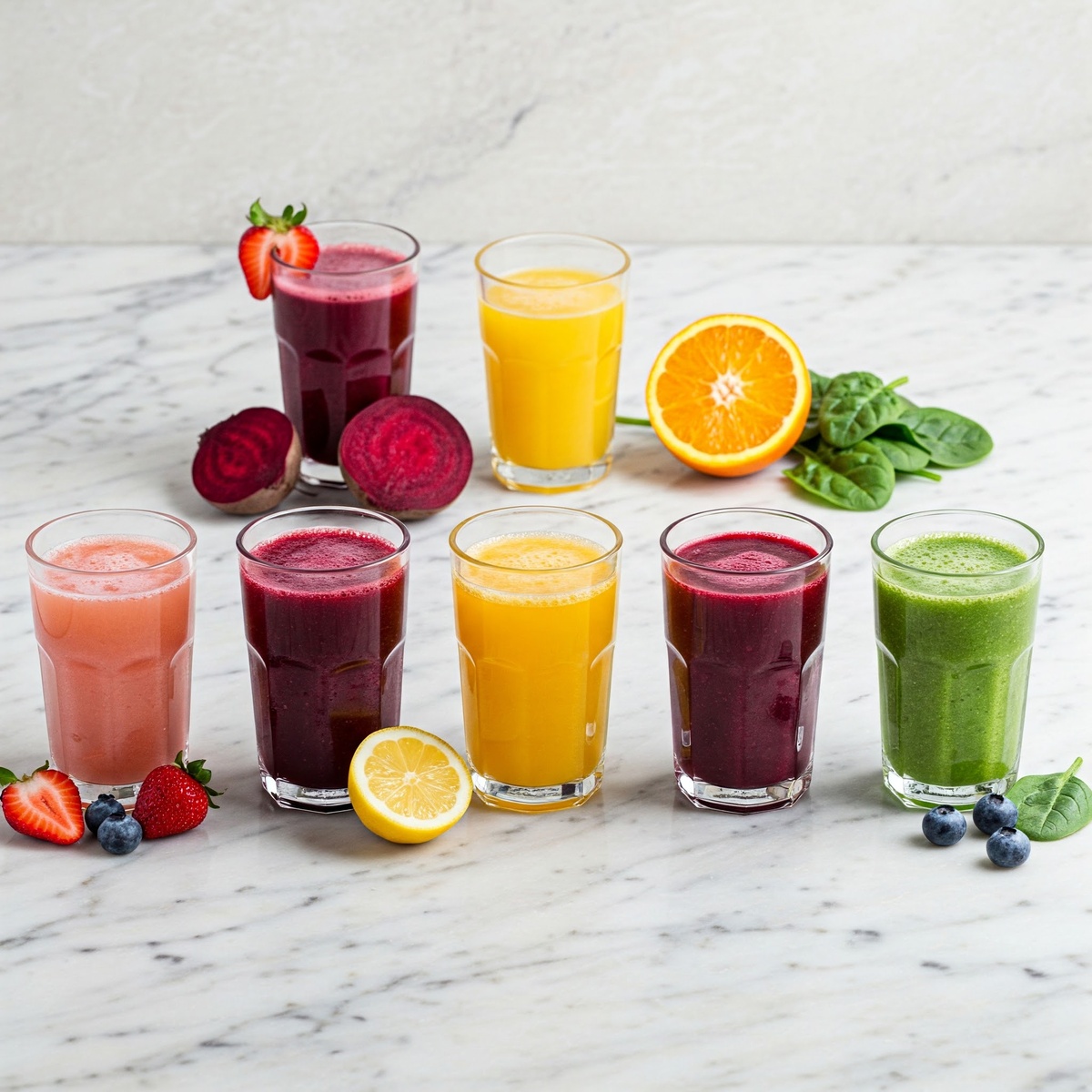 frische Säfte aus unterschiedlichen Obst- und Gemüsesorten