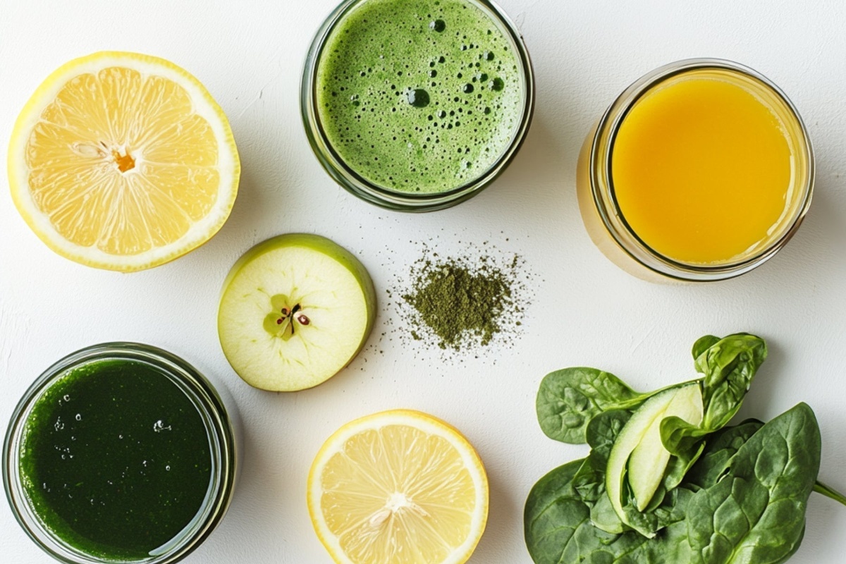 Gurkensaft mit Zitrone und Spinat beim Saftfasten trinken
