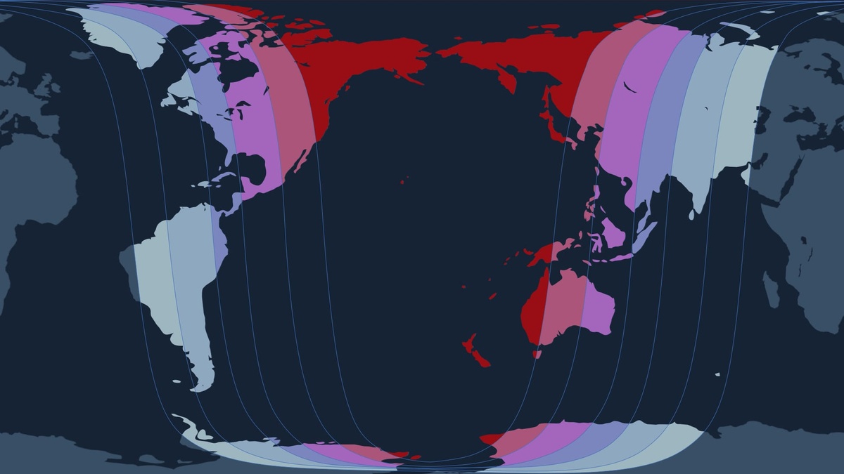 die NASA Karte der Beobachtungszonen des Blutmondes im März 2026 