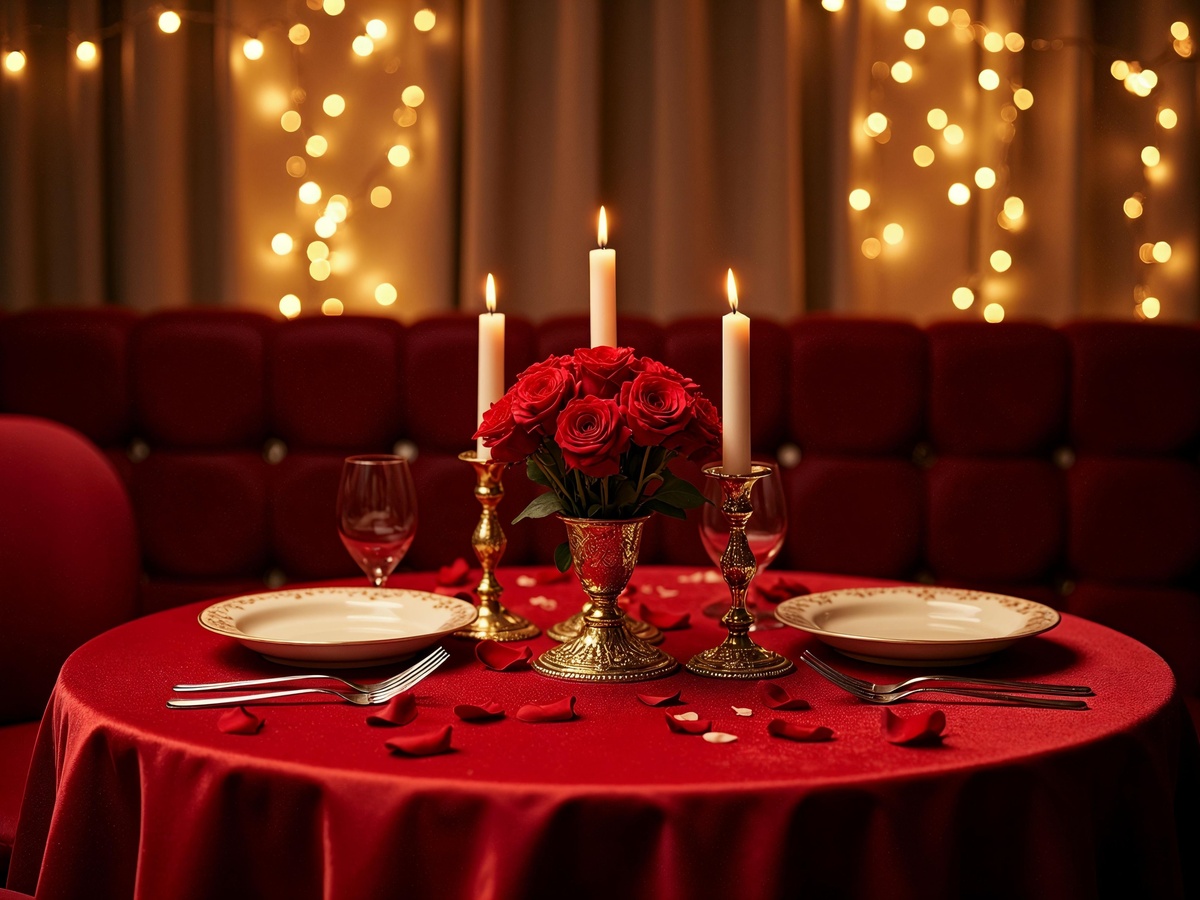 rote Rosen im Zentrum der Tischdeko am Valentinstag 