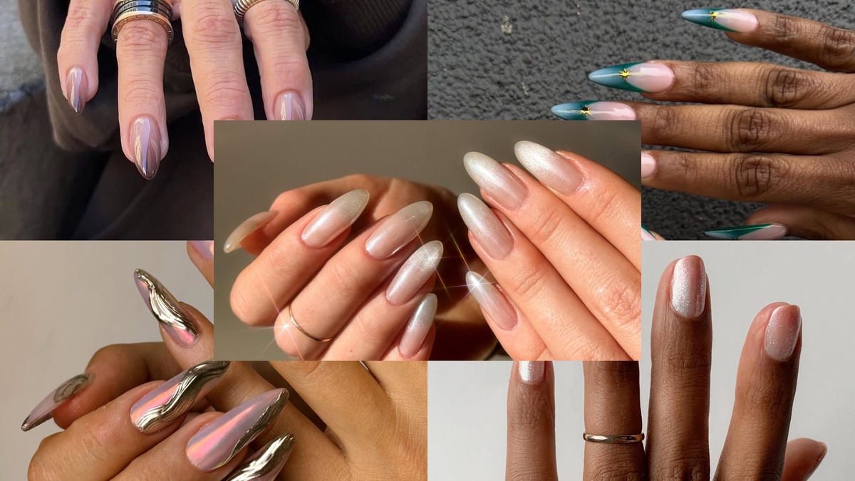 verschiedene Nageldesigns mit Metallic Finish