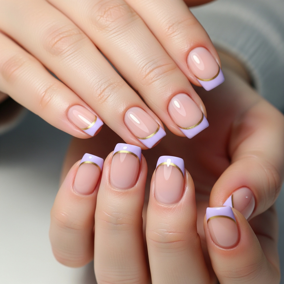 French Nails in Rosa und mit goldigen Linien