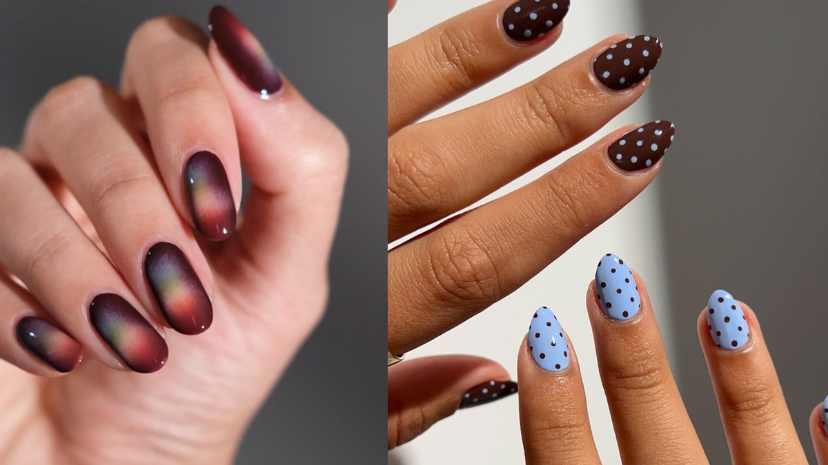 Pünktchen und Farbverläufe verzieren die Nägel 2026
