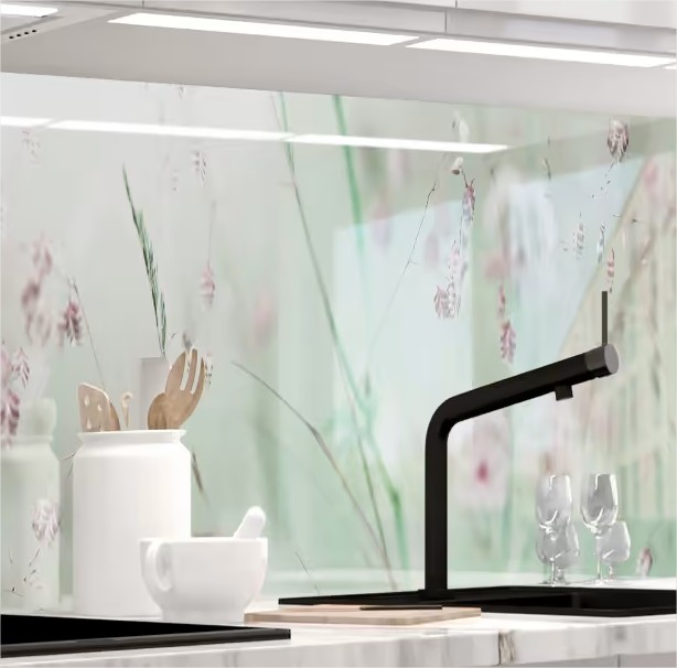 moderne Küchenrückwand in zarten Pastellfarben 